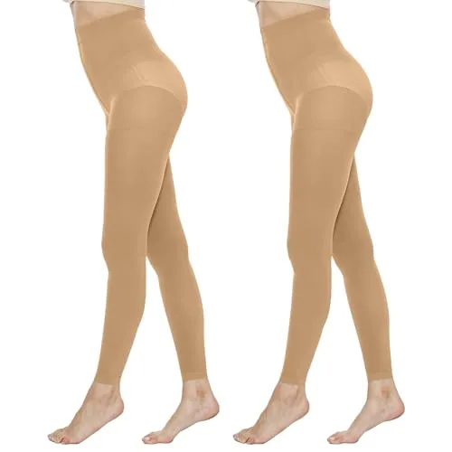70D Control-Top Footless Tights, 2 Pairs II, Suntan