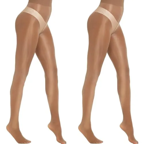 High-Waist Shimmer Tights, 2 Pairs, Brown