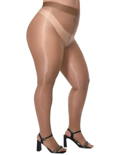 Plus-Size 15D Shimmer Tights II, Brown