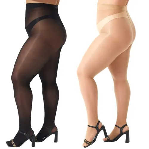 Plus-Size High-Waist Shimmer Tights, 2 Pairs, Black And Natural