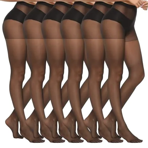 20D Control-Top Pantyhose, 6 Pairs, Black