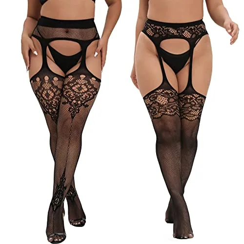 Plus-Size Fishnet Thigh Highs, Patterna-diamond