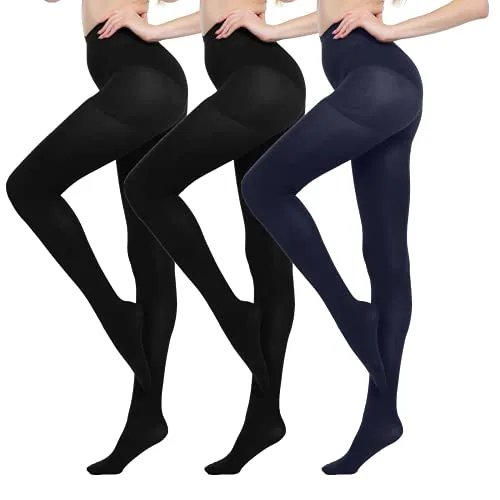 70D Control-Top Pantyhose, 3 Pairs, Black + Navy Blue
