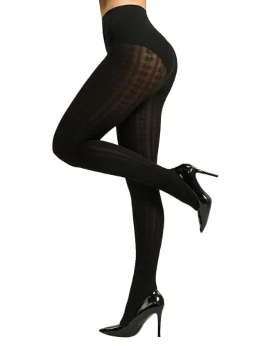 Cable-Knit Tights, Black