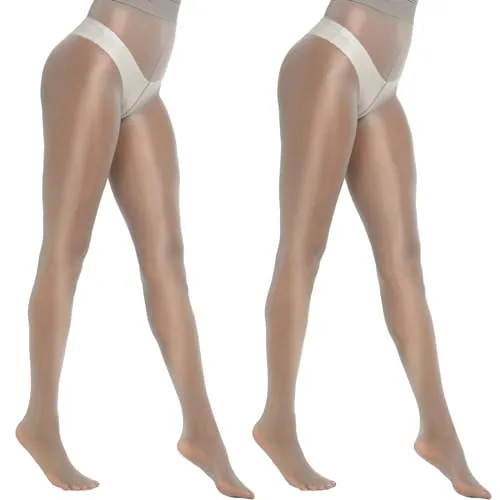 High-Waist Shimmer Tights, 2 Pairs, Grey