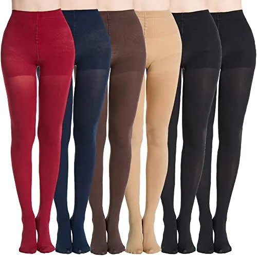 70D Control-Top Opaque Tights, 6 Pairs II, Black 2, Nude 1, Navy 1, Red 1, Coffee 1