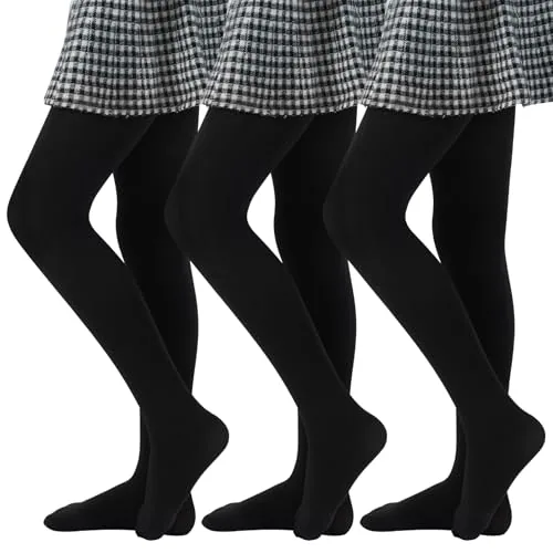 80D Girls' Tights, 3 Pairs, Black