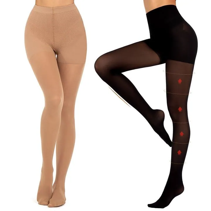 50D Control-Top Support Pantyhose, 2 Pairs, Black + Natural