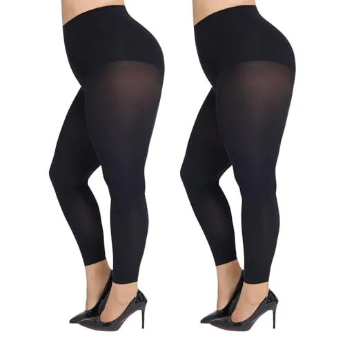 Plus-Size 70D Footless Tights, 2 Pairs, Black