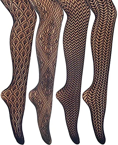 Fishnet Tights II, Black, Diamond & Wave Patterned