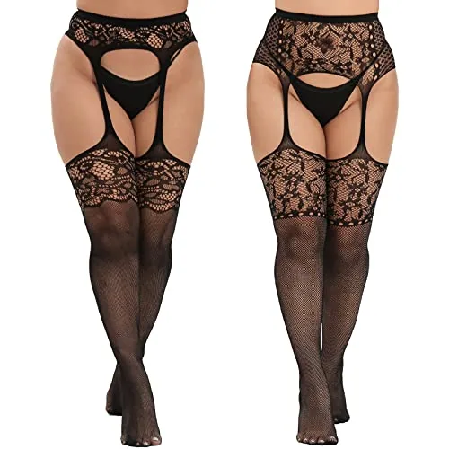 Plus-Size Fishnet Thigh Highs, Patternb-floret