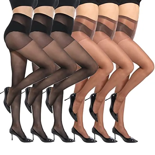 20D Control-Top Pantyhose, 6 Pairs, Black, Coffee