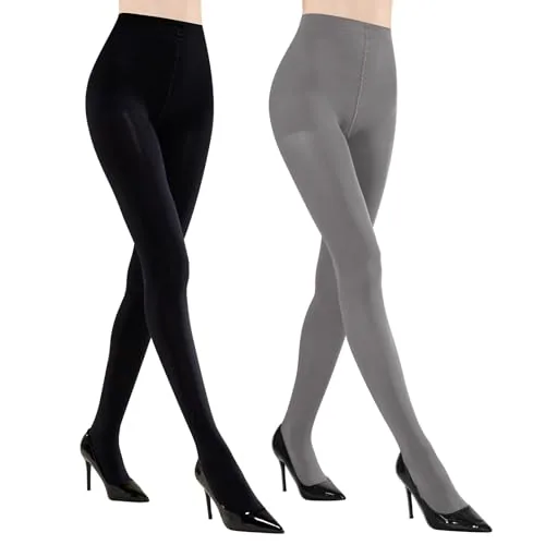 70D Control-Top Pantyhose, 2 Pairs III, Black + Steel
