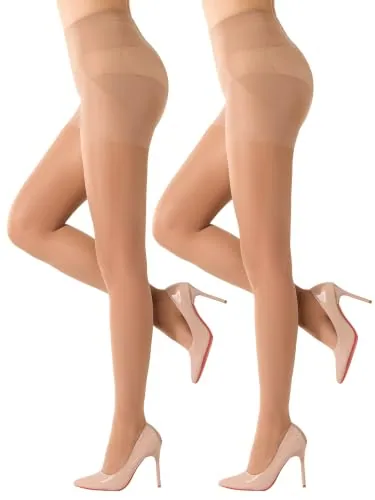 Control-Top Support Pantyhose, 2 Pairs, Natural Nude