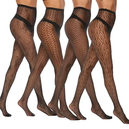 Fishnet Tights, 4 Pairs II, Diamond&wave, , Black