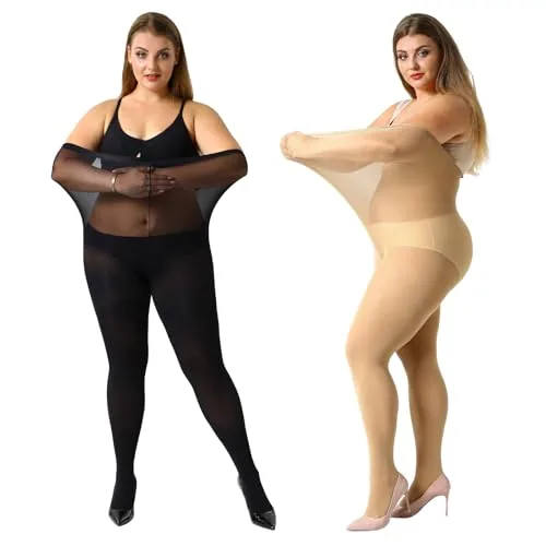 Plus-Size Control-Top Pantyhose, 2 Pairs II, Black, Suntan