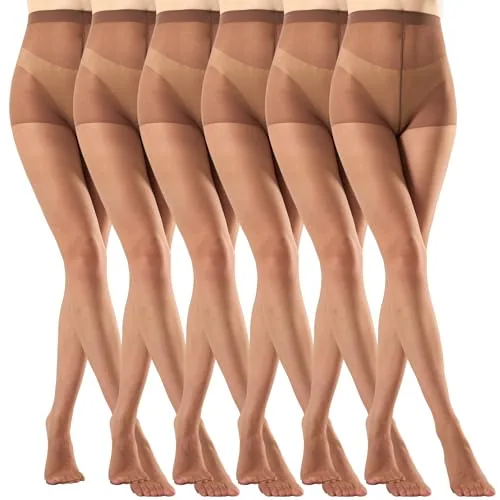 20D High-Waist Sheer Pantyhose, 6 Pairs II, Brown