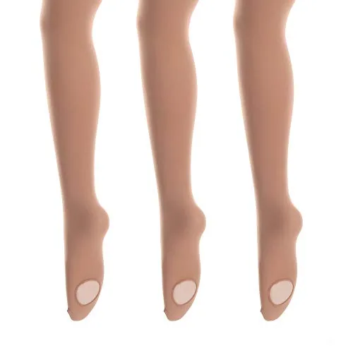 40D Convertible Girls' Dance Tights, 3 Pairs XVI, Natural Nude