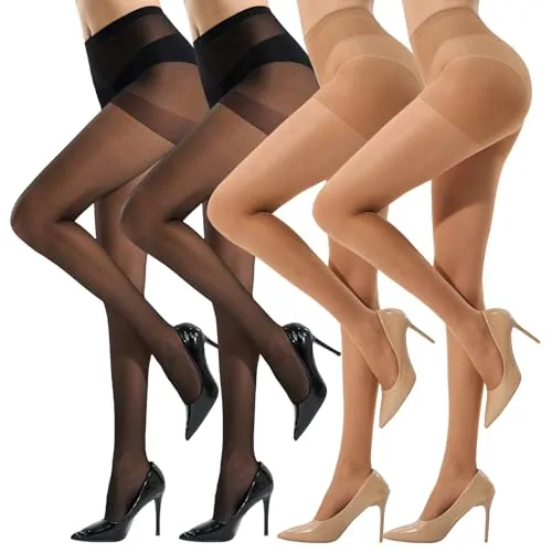 20D Silky Sheer Pantyhose, Natural Nude + Black