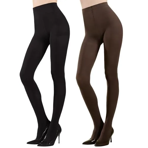 70D Control-Top Microfiber Tights, 2 Pairs, Black / Espresso