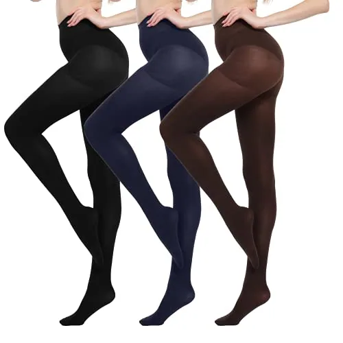 70D Control-Top Pantyhose, 3 Pairs II, Black + Navy Blue + Coffee