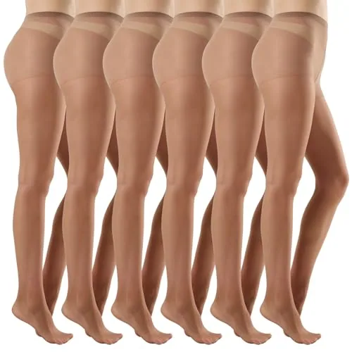 20D Silky Control-Top Pantyhose, 6 Pairs, Brown