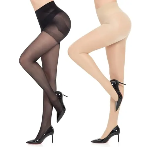 40D Control-Top Thigh Highs, 2 Pairs, Black And Nude