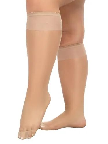 Plus-Size 15D Trouser Socks, 6 Pairs, Natural