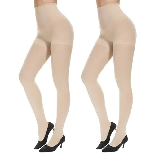 Control-Top Opaque Tights, 2 Pairs IV, Nude & Nude