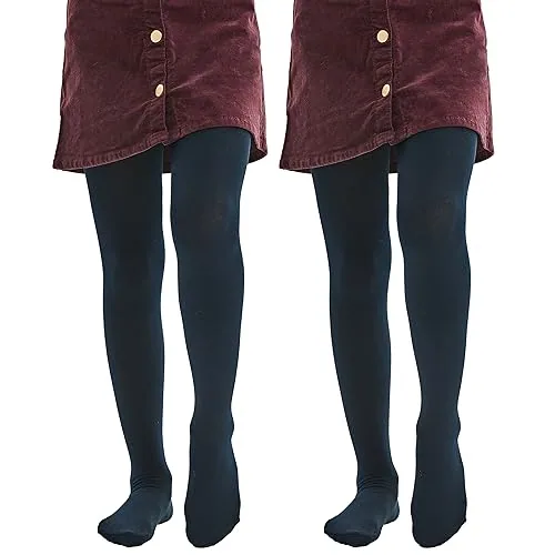 400D Girls' Fleece-Lined Tights, Navy Blue