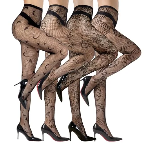 Fishnet Tights III, Black, Flower & Snake & Star