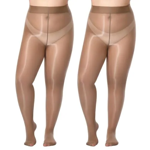 Plus-Size 15D Shimmer Tights, Brown