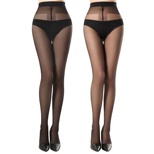 40D Sheer-to-Waist Semi-opaque Tights, 2 Pairs, Black