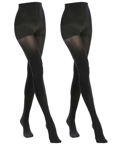 70D Control-Top Opaque Tights, 2 Pairs, Black