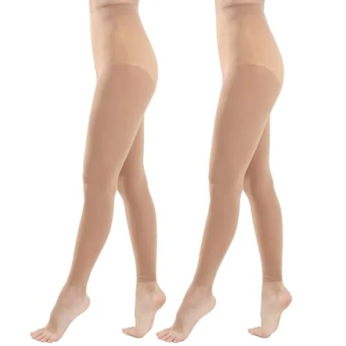 40D Control-Top Footless Dance Tights, 2 Pairs II, Light Suntan